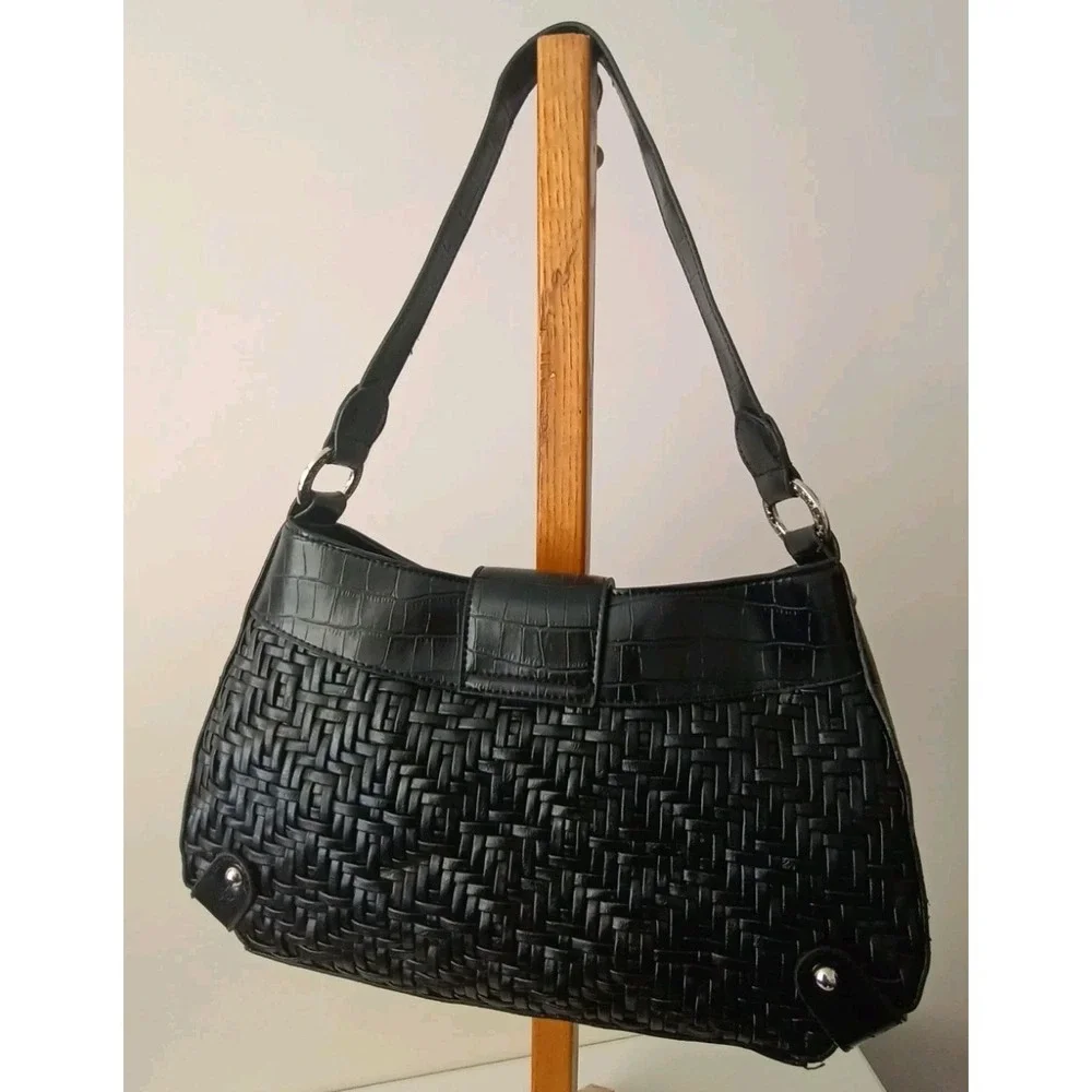 Coldwater Creek Alexis Woven Hobo Shoulder Bag In Black With Silver Accents New